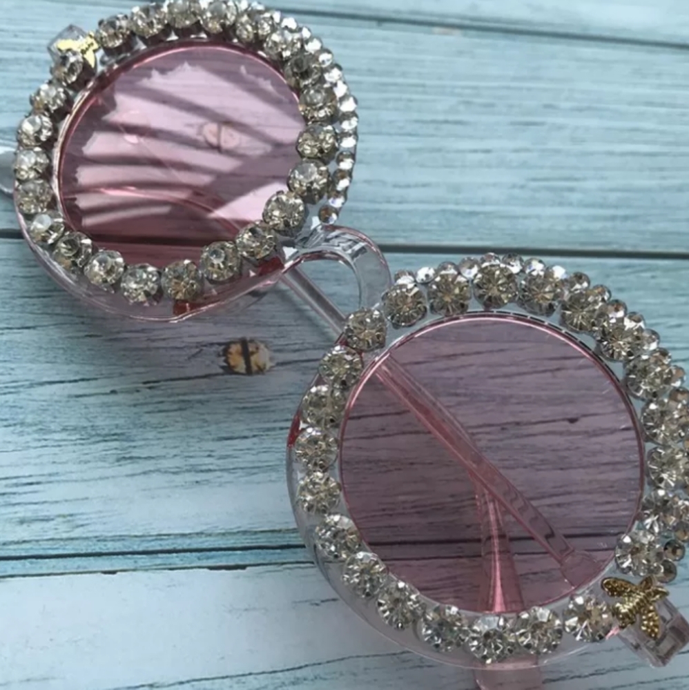 Pink Round Sunglasses w/ Crystal accent